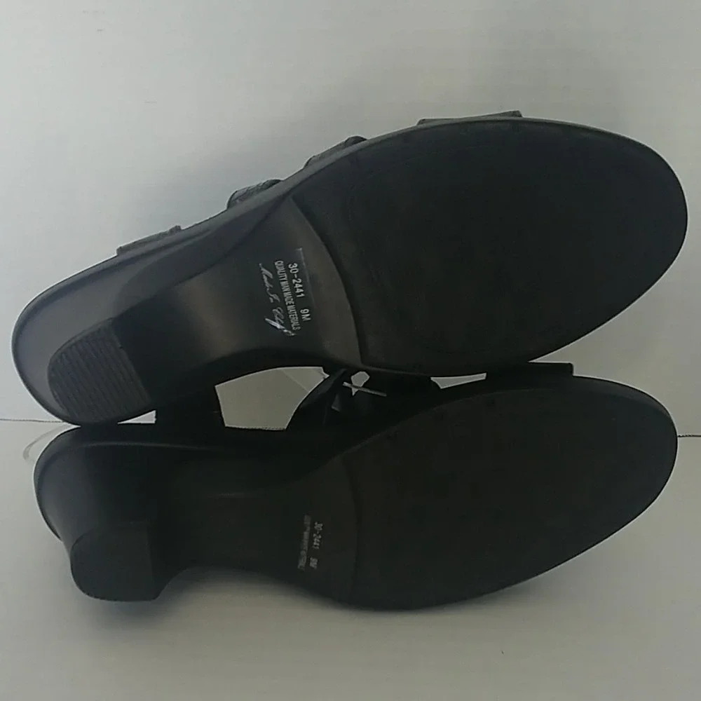 Easy Street Strappy Wedge Sandals Womens 9M Black Faux Croc Comfort 30-2441